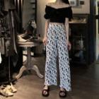 Short-sleeve Ruffle-trim Cropped Top / Floral Printed Pants