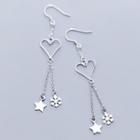 925 Sterling Silver Star & Snowflake Drops Wire Heart Earring Silver - One Size