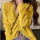 Drawstring Long-sleeve Knit Top / Flower Print Midi A-line Skirt