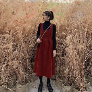 Corduroy Loose-fit Jumper Dress / Plain Long-sleeve Knit Top