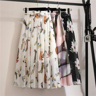 Print Chiffon Midi A-line Skirt