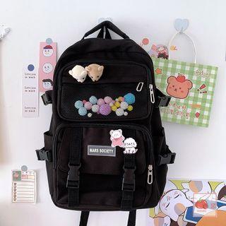 Mesh Panel Buckled Backpack / Bag Charm / Set