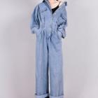 Wide Leg Denim Shirt Jumpsuit