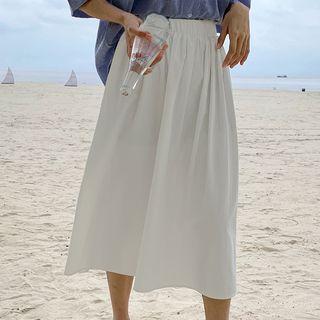 Elastic-waist Pleated A-line Skirt