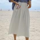Elastic-waist Pleated A-line Skirt