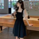 Short-sleeve Mesh Panel Dress As Shown In Figure - One Size