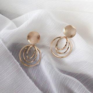 Matte Metal Disc & Hoop Dangle Earring Gold - One Size