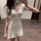 Pointelle Short-sleeve Mini Knit Dress White - One Size