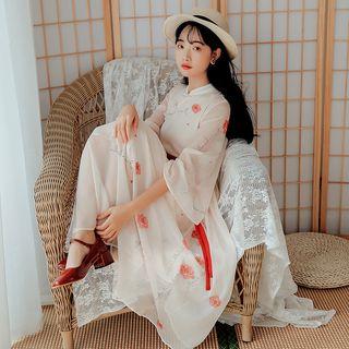 Rose Printed 3/4 Sleeve Chiffon Dress