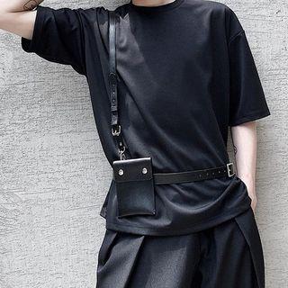 Set: Elbow-sleeve Plain T-shirt + Belt Bag