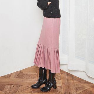 Pleat-hem Wool Blend Midi Skirt