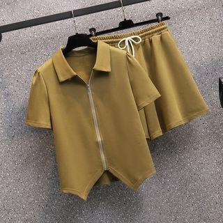 Set: Short-sleeve Zip-up Polo Shirt + Shorts