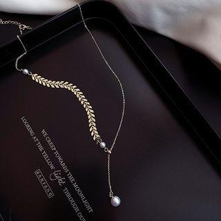 Alloy Wheat Faux Pearl Necklace Gold - One Size