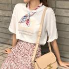 Short-sleeve Printed Bow Accent T-shirt