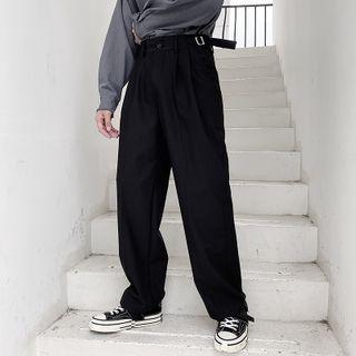 Plain Straight-leg Pants With Metal Buckle