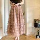Ruffle Midi A-line Skirt Pink - One Size