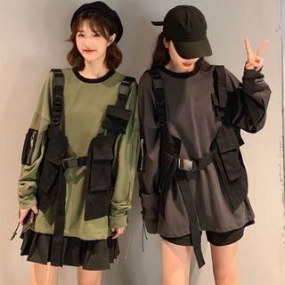 Color-block Loose-fit Sweatshirt / Cargo Vest