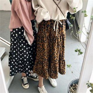 Band-waist Patterned Tiered Maxi Skirt