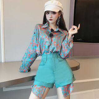 Long-sleeve Printed Shirt / Wide Leg Shorts