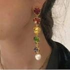 Rhinestone Heart Drop Earring 1 Pair - Red & Yellow & Green - One Size