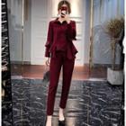 Set: Asymmetrical Ruffle Hem Shirt + Slim Fit Pants