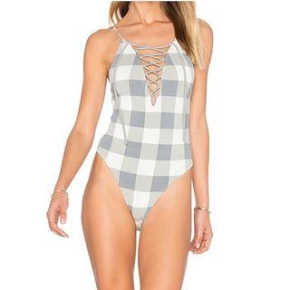Lace-up Gingham Swimsuit