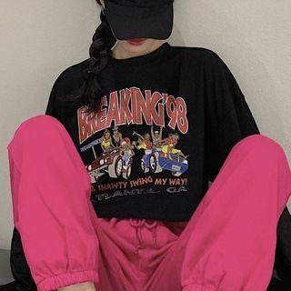 Long-sleeve Motorcycle Print T-shirt / Harem Pants