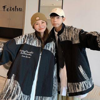 Lettering Print Panel Zip Jacket