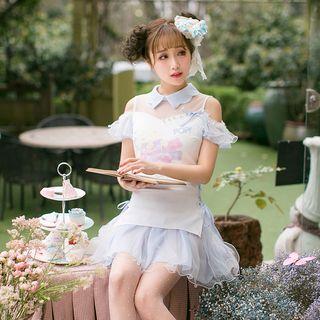 Mock Two-piece Cutout Shoulder Short-sleeve Dress