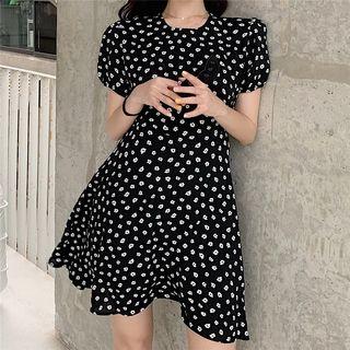 Short-sleeve Floral Dress Dress - One Size