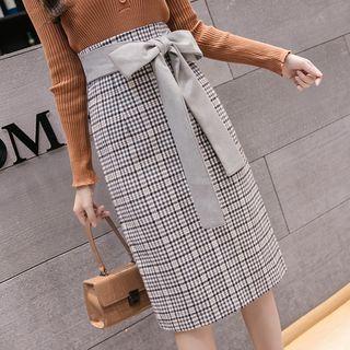 Plaid Tie-waist Pencil Skirt
