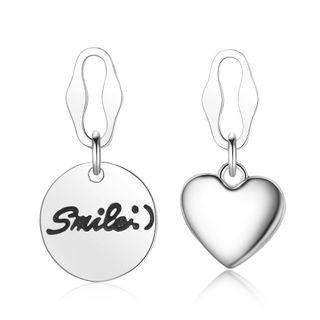 Non-matching Alloy Smiley Lettering & Heart Dangle Earring 1 Pair - Silver - One Size