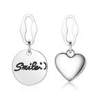 Non-matching Alloy Smiley Lettering & Heart Dangle Earring 1 Pair - Silver - One Size