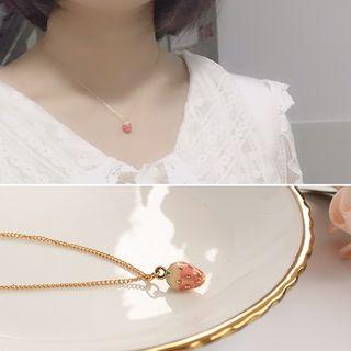Alloy Strawberry Pendant Necklace 1 Pc - Pink Strawberry - Gold - One Size