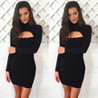 Long-sleeve Turtleneck Open Front Dress