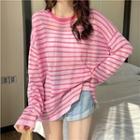 Long-sleeve Striped Drop-shoulder T-shirt