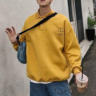 Long-sleeve Print Polo Pullover