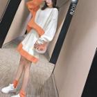 Set: Two-tone Oversize Sweater + A-line Skirt