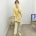 Long-sleeve Plain Shirt + High-waist Plain Wide-leg Pants