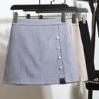 Button Detail Square Slit Mini Skirt