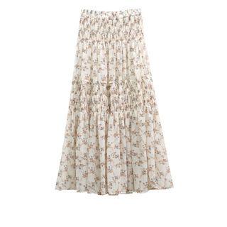 Floral Chiffon Midi A-line Skirt Almond - One Size