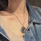 Alloy Embossed Disc Pendant Necklace 0072a - Silver - One Size