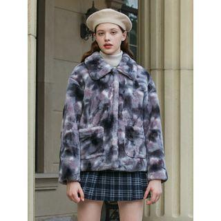 Snug Club Collared Faux-fur Jacket Dark Gray - One Size