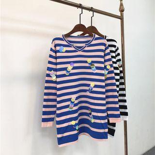 Crystal Applique Stripe Long Sweater