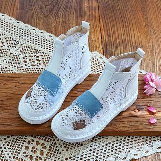 Patched Crochet Panel Ankle Boots