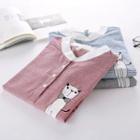Cat Embroidered Stand Collar Long-sleeve Shirt