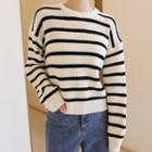 Drop-shoulder Ribbed Stripe Sweater