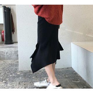 Knit Midi Mermaid Skirt Mustard Green - One Size