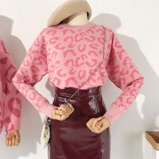Leopard Print Sweater Leopard - Pink - One Size