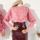 Leopard Print Sweater Leopard - Pink - One Size